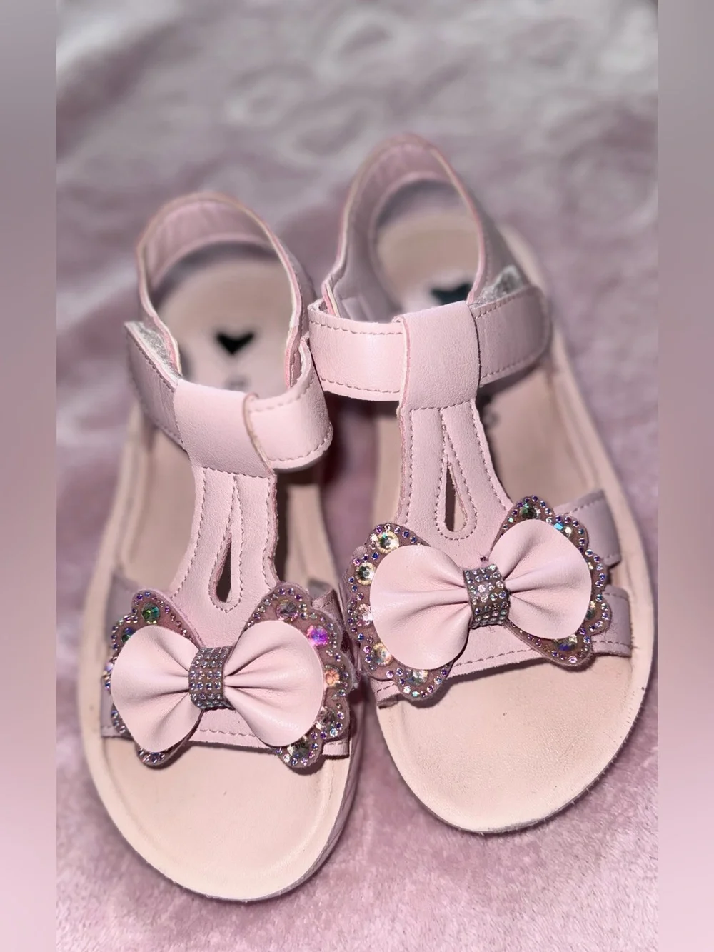 Girls' Pink Bow Embellished T-Strap Sandals